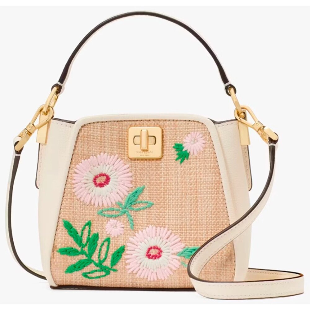 G Kate Spade Phoebe Straw & Leather Mini Top Handle Crossbody Bag KL044 NWT $339